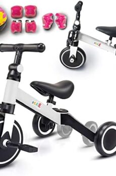 PEKE KIDS Triciclo 3 en 1 - Kit de Seguridad Incluido- 1 a 4 años - Bicicleta de Equilibrio- Juguetes para niño - Triciclo para Bebe - Triciclo Transformable por Etapa - Portátil, Liviano (Blanco)