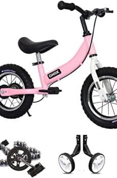 OHIIK Bicicleta de Equilibrio 2 en 1 para niños de 2, 3, 4, 5, 6, 7 años, Bicicleta para niños de 12, 14, 16 Pulgadas, con Kit de Pedal, Ruedas de Entrenamiento,Frenos