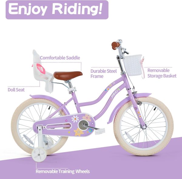 JMMD Bicicleta para niñas de 4 a 12 años, para niños pequeños con cesta y ruedas de entrenamiento, de 30, 35.5, 41, 46, 51 y 61 cm, con freno de mano y soporte - Image 2