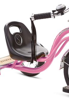 Schwinn Roadster - Bicicleta para niños pequeños, triciclo clásico para niños, marco de acero de posición baja con campana y borlas de manubrio, cubierta trasera hecha de madera auténtica, para niños